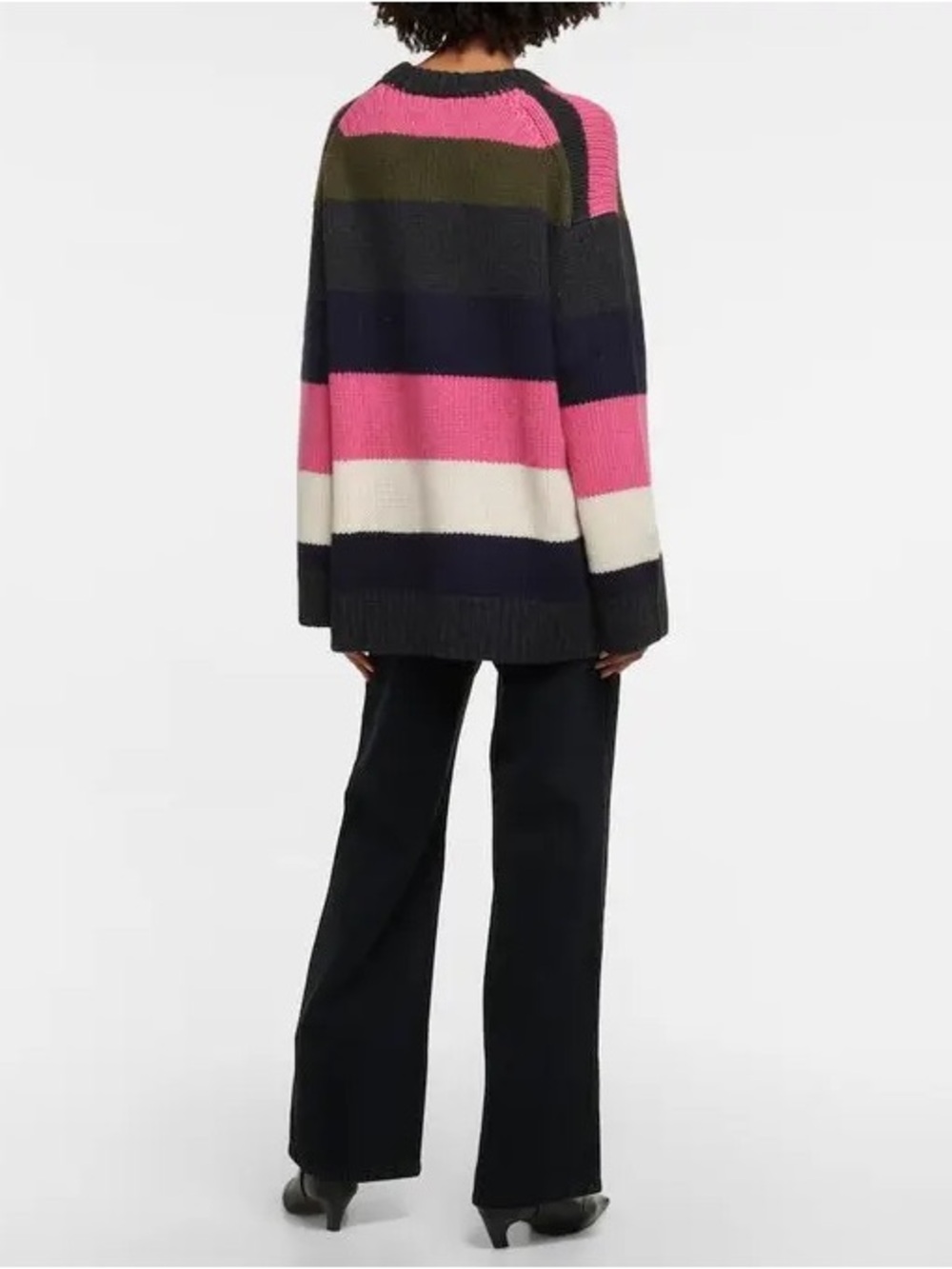 KHAITE Pink, Cream & Dark Multi-Stripe 100% Cashmere Crew Sweater - Picture 3 of 8